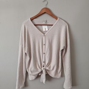 waffle, tie front shirt